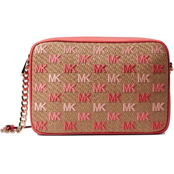 Michael Kors NWT! Jet Set Large East West Crossbody Bag - Straw Embroidered Logo - Picture 4 of 12